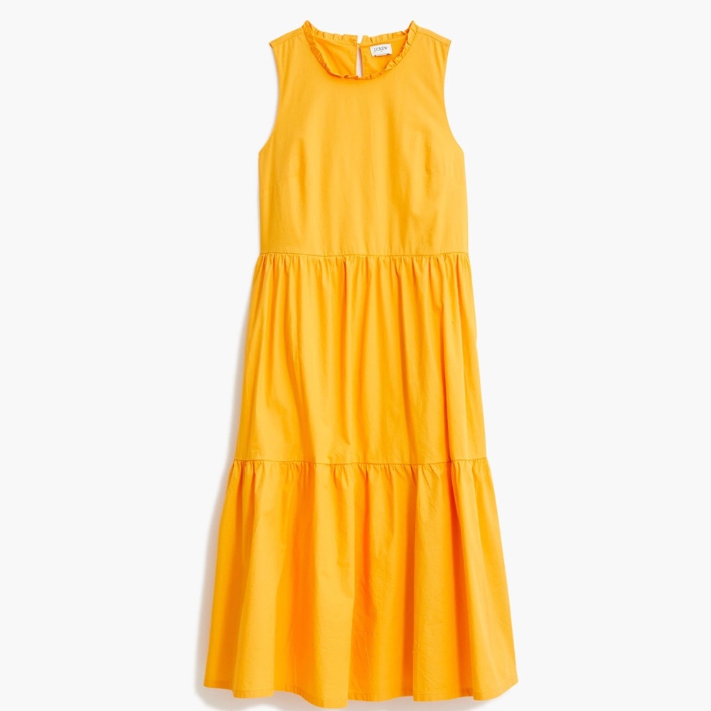 J.Crew Sleeveless Tiered Maxi Dress Size‎ 10 Yellow Lined Zip Up Travel Summer